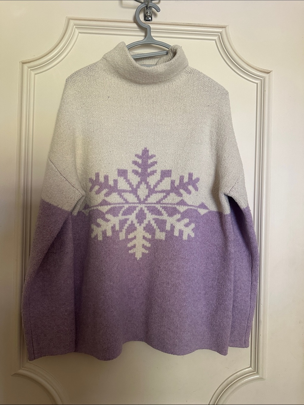 Christian Siriano Lavender and Cream Snowflake Turtleneck Sweater